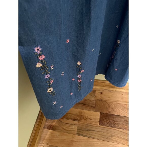 MODEST Dress XL  Denim  Floral Embroidery Long Sleeve Button-Up - Picture 5 of 12